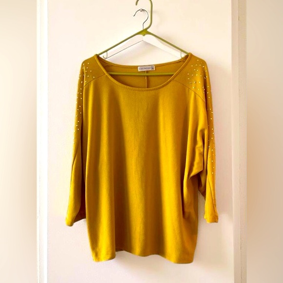 Studded Mustard Yellow Top | XL | Edgy Glam | Excellent Condition bling studded - Picture 1 of 7